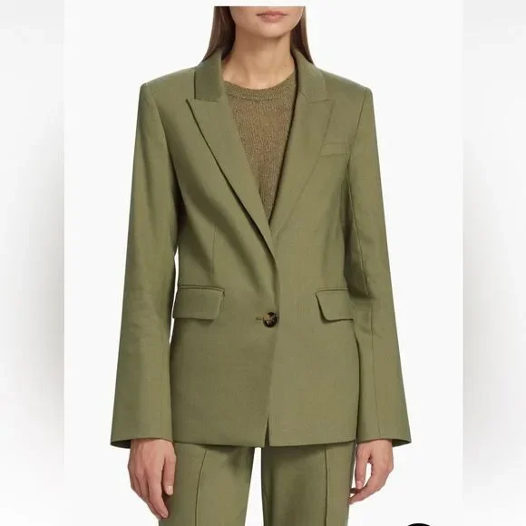 Veronica Beard Sevi Linen-Blend Blazer in Bright Army Size 8 NWT - Picture 5 of 9
